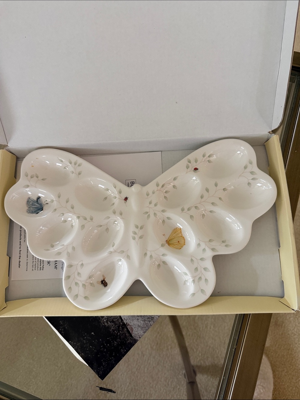Lenox Butterfly Meadow Egg Platter - White with Yellow and Blue Accents